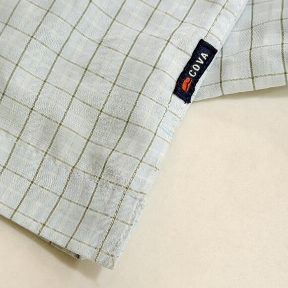 Cova Shirt Mens XL Blue Plaid Grid Short Sleeve Button Front Casual Checked - Picture 7 of 8